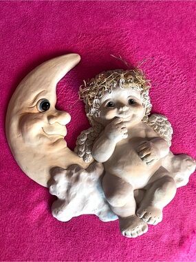 Dreamsicles Chalkware Baby in a Moon Vintage 1994